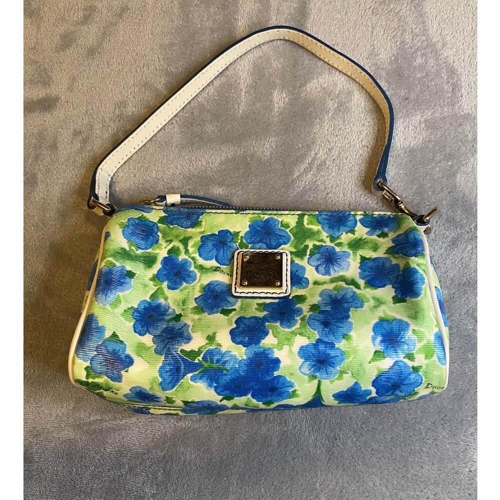 Dooney & Bourke Barrel Bag Blue Floral Leather Gold Mini Pre-owned - Flawed